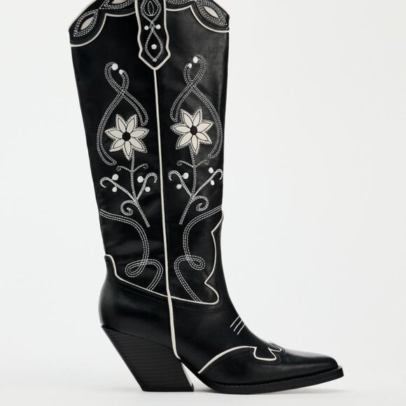 ZARA HEELED FLORAL COWBOY BOOTS - Picture 5 of 7
